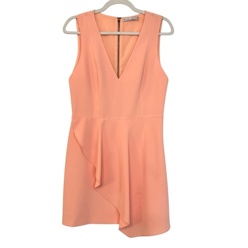 Alice + Olivia Callie Asymmetrical Mini Dress Light Peach Size 8 Contemporary
